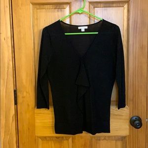 Small Shimmer Black vneck ruffle shirt